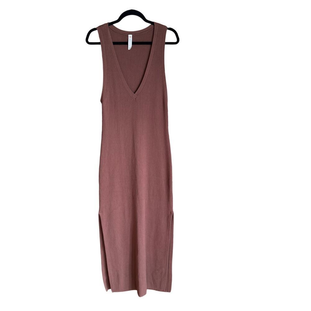 Anthropologie Daily Practice Brown Sleeveless V-Neck Ribbed Knit Maxi Dress Sz S - Picture 2 of 15